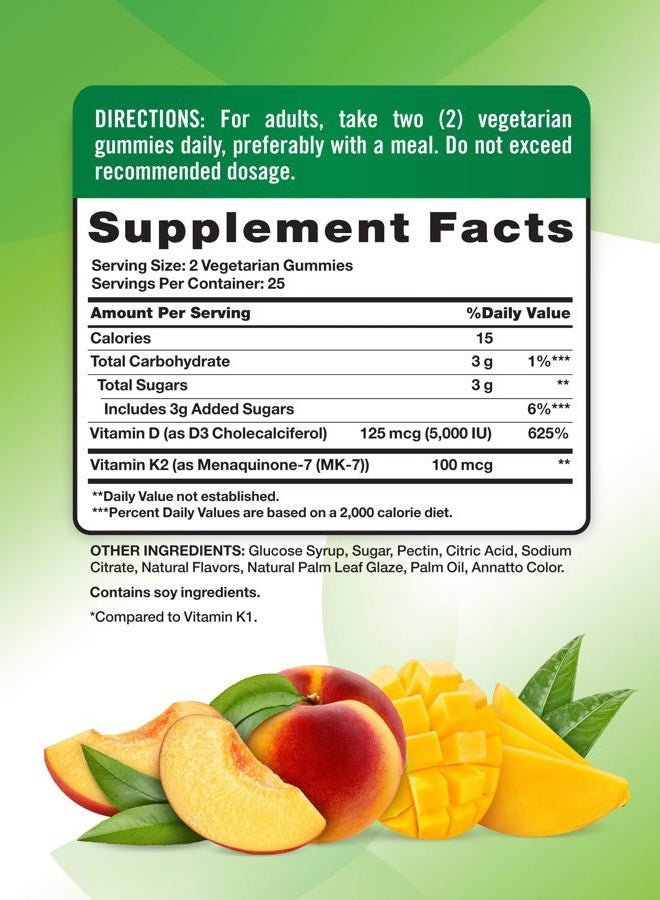 Nature's Truth Vitamin D3 + K2 Gummies | 50 Count | Peach Mango Flavor | Vegetarian, Non-GMO & Gluten Free Supplement - Image 3